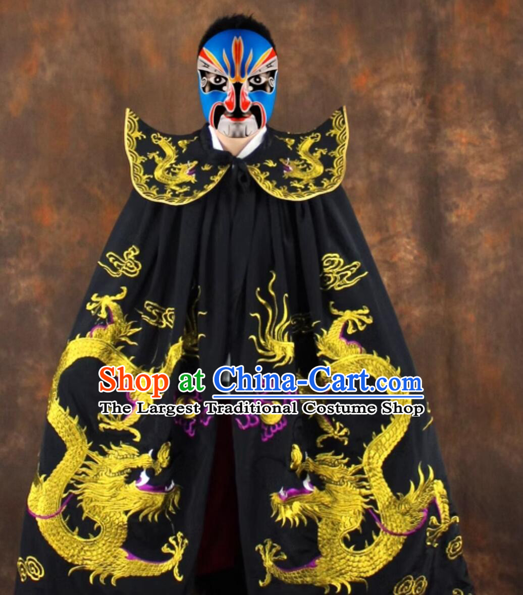 Chinese Traditional Face Changing Costume Embroidered Black Cape Sichuan Opera Bian Lian Cloak