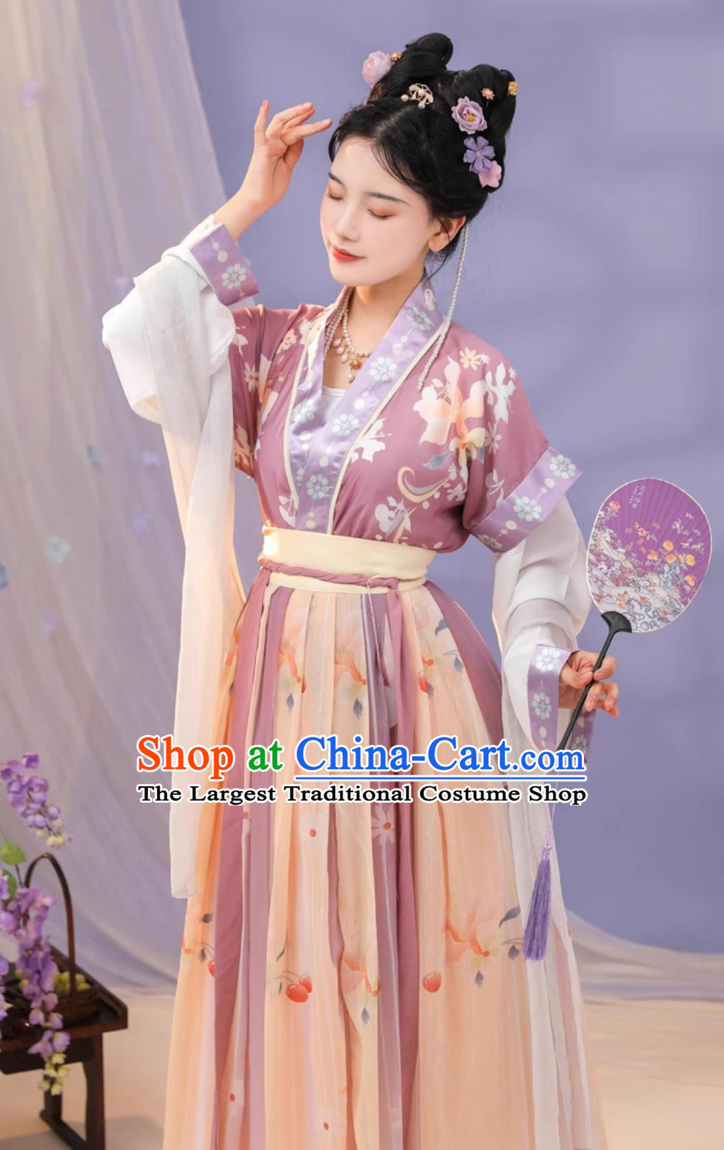 Chinese Tang Dynasty Young Lady Clothing Ancient China Princess Costume Traditional Purple Hanfu Dress