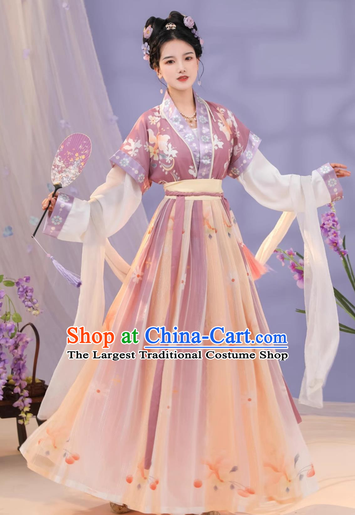 Chinese Tang Dynasty Young Lady Clothing Ancient China Princess Costume Traditional Purple Hanfu Dress