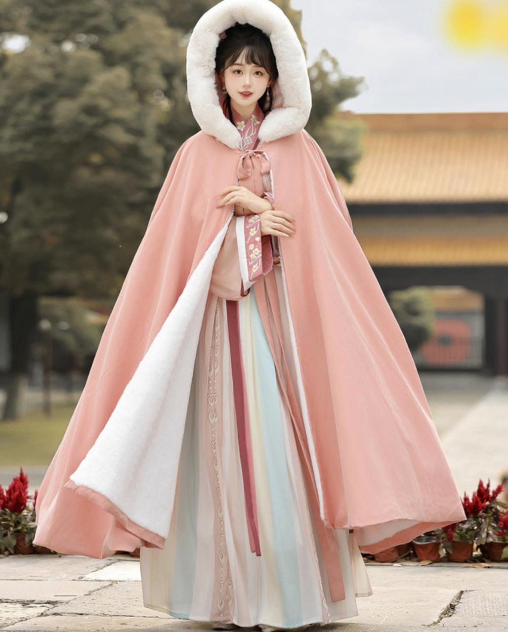 Ancient China Princess Costume Chinese Traditional Hanfu Pink Long Cloak