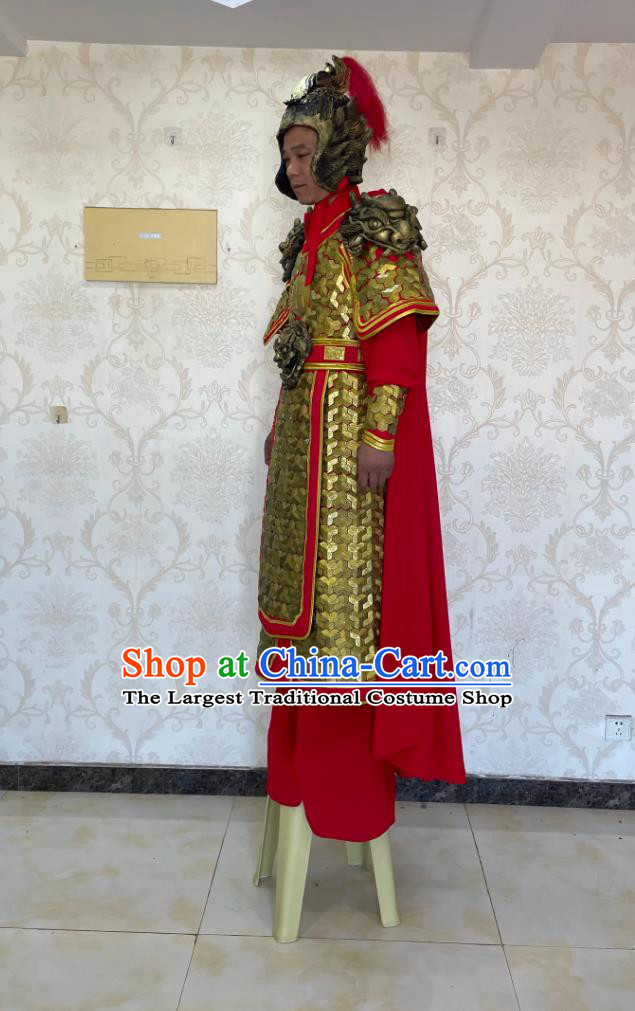 Chinese Folk Dance Stilt Walk Costume Song Dynasty General Yue Fei Clothing Ancient China Hero Armor and Helmet Complete Set
