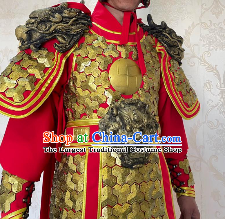 Chinese Folk Dance Stilt Walk Costume Song Dynasty General Yue Fei Clothing Ancient China Hero Armor and Helmet Complete Set