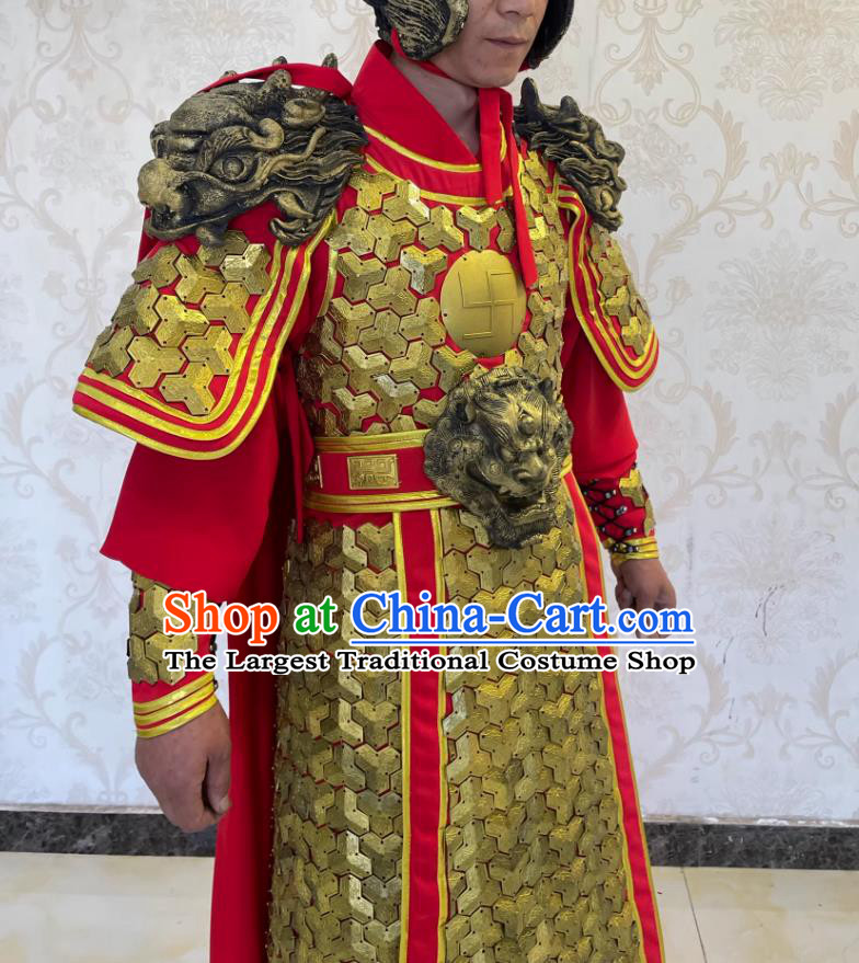 Chinese Folk Dance Stilt Walk Costume Song Dynasty General Yue Fei Clothing Ancient China Hero Armor and Helmet Complete Set