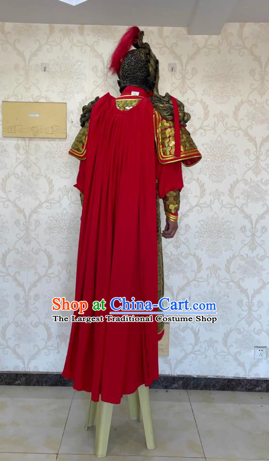 Chinese Folk Dance Stilt Walk Costume Song Dynasty General Yue Fei Clothing Ancient China Hero Armor and Helmet Complete Set