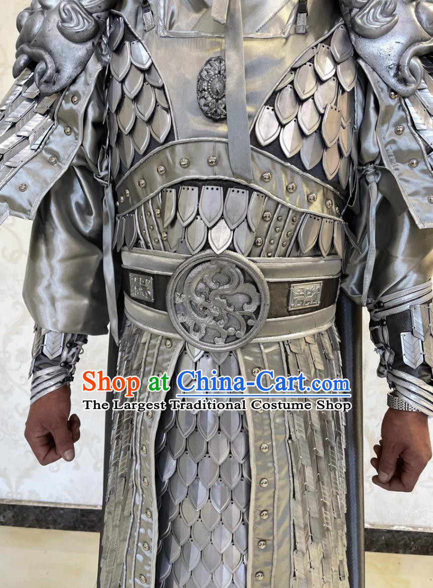 Ancient China Hero Armor and Helmet Chinese Folk Dance Stilt Walk Costume Three Kingdoms Period General Zhao Zi Long Clothing Complete Set