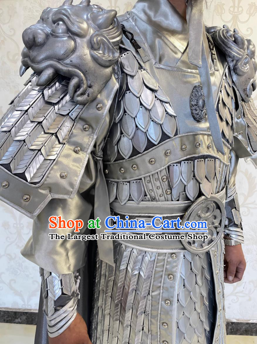 Ancient China Hero Armor and Helmet Chinese Folk Dance Stilt Walk Costume Three Kingdoms Period General Zhao Zi Long Clothing Complete Set