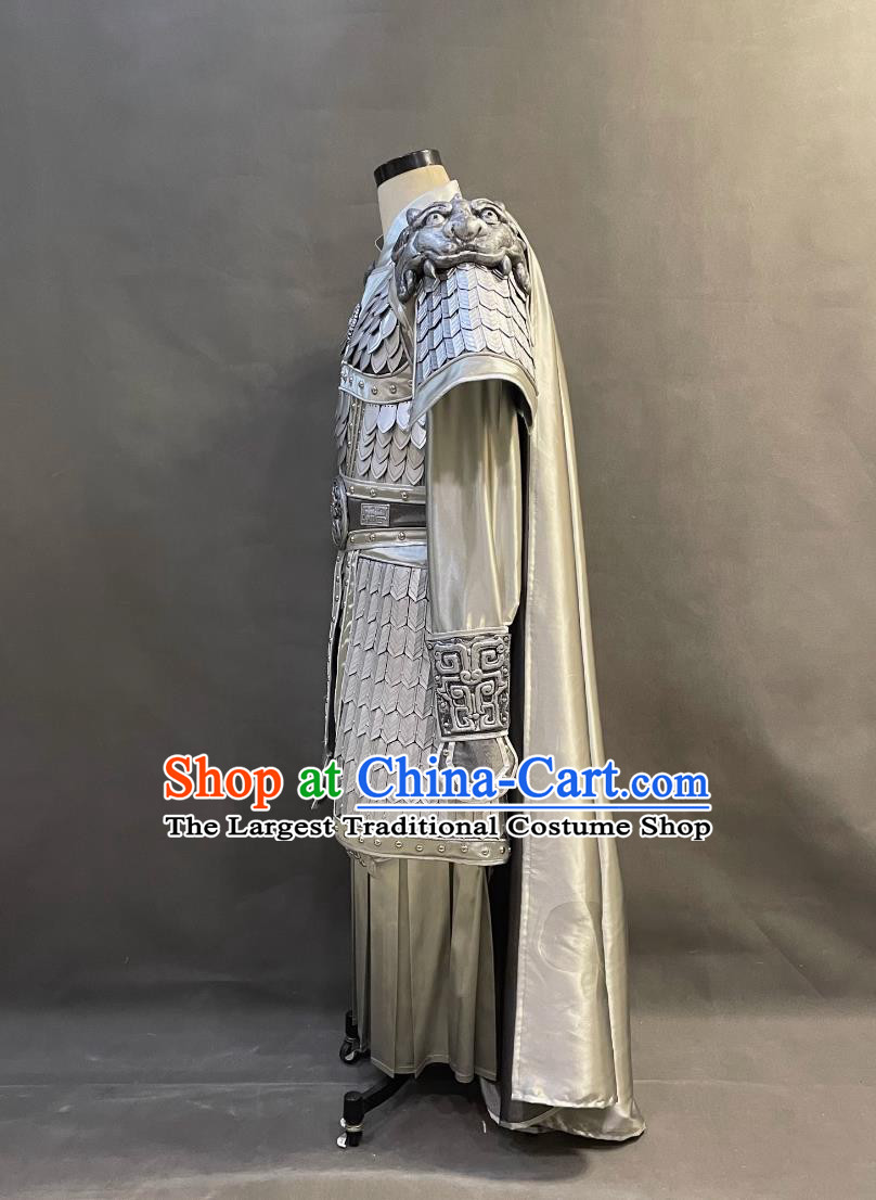 Chinese Han Dynasty Hero Costume Ancient China General Zhao Yun Clothing Traditional TV Drama Romantic of Three Kingdoms Zhao Zi Long Silver Armor