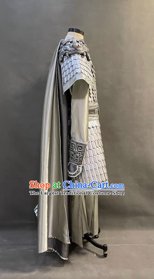 Chinese Han Dynasty Hero Costume Ancient China General Zhao Yun Clothing Traditional TV Drama Romantic of Three Kingdoms Zhao Zi Long Silver Armor
