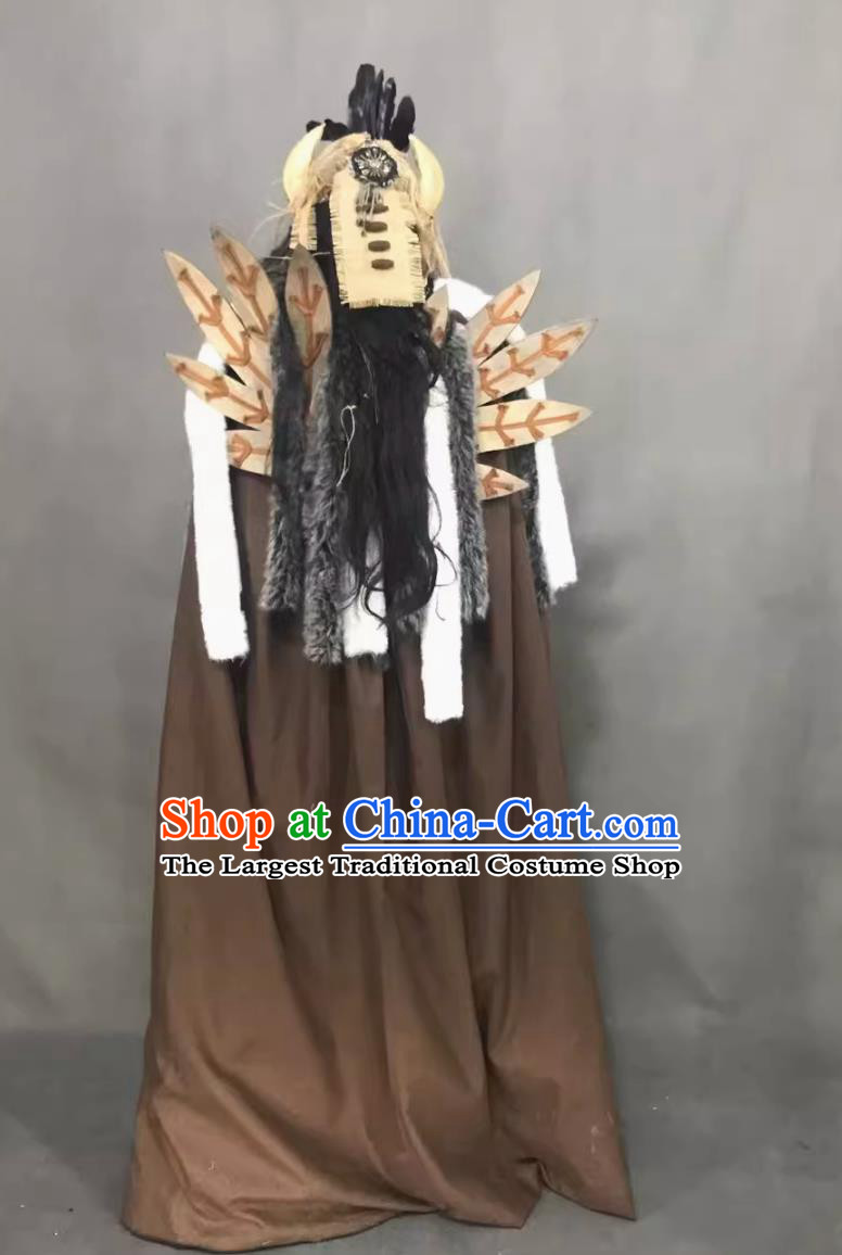 Traditional Chinese Hanfu Cosplay Tribal Chief Chi You Costume Ancient China Swordsman Clothing