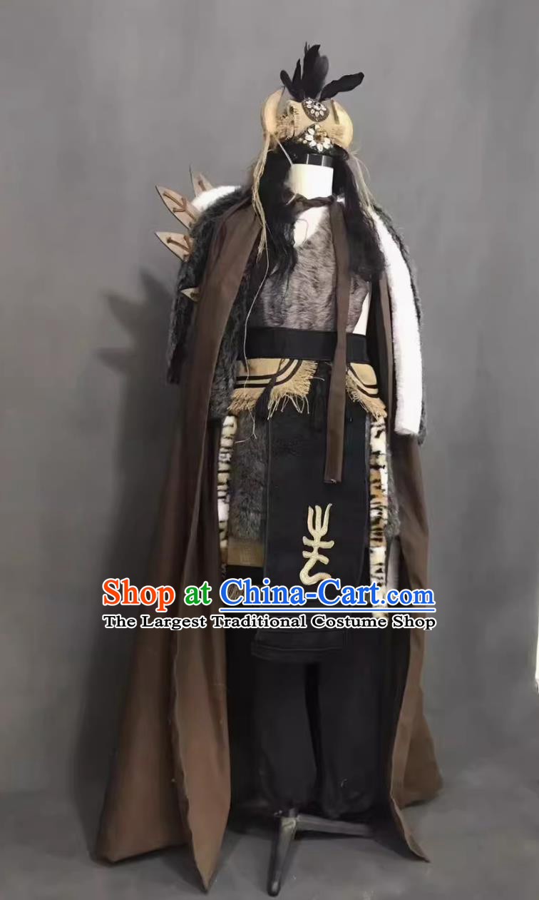 Traditional Chinese Hanfu Cosplay Tribal Chief Chi You Costume Ancient China Swordsman Clothing