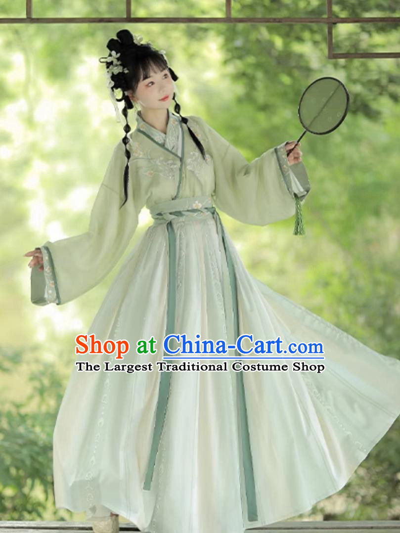 Ancient China Court Princess Costume Chinese Traditional Female Light Green Hanfu Dress Jin Dynasty Young Woman Clothing