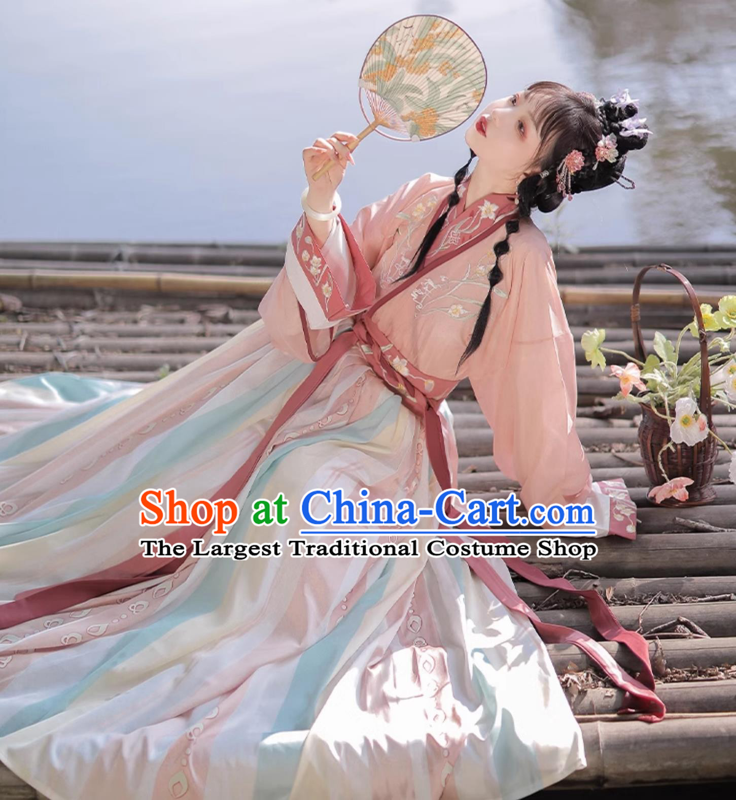 Chinese Jin Dynasty Young Woman Clothing Ancient China Court Princess Costume Traditional Female Pink Hanfu Dress