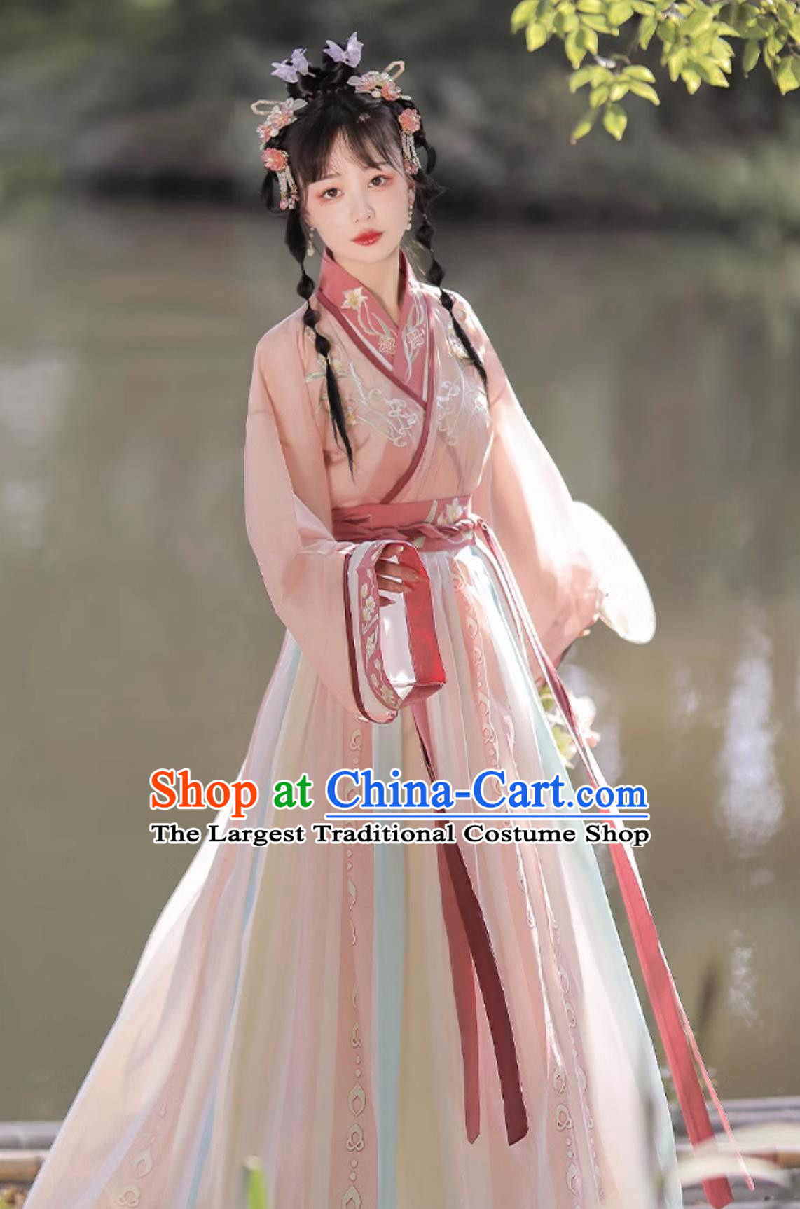 Chinese Jin Dynasty Young Woman Clothing Ancient China Court Princess Costume Traditional Female Pink Hanfu Dress