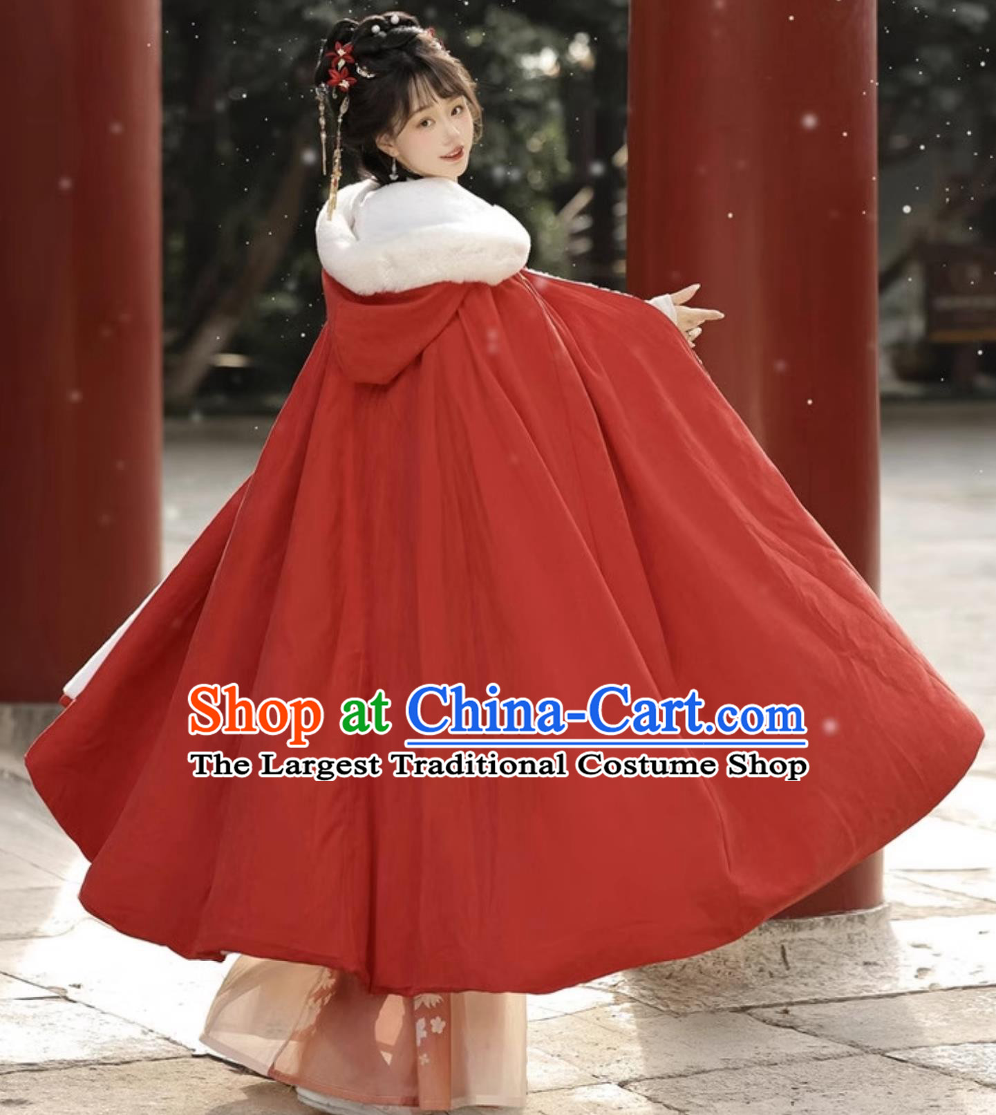 Ancient China Princess Costume Traditional Red Hanfu Cloak Chinese Ming Dynasty Young Lady Cape Clothing
