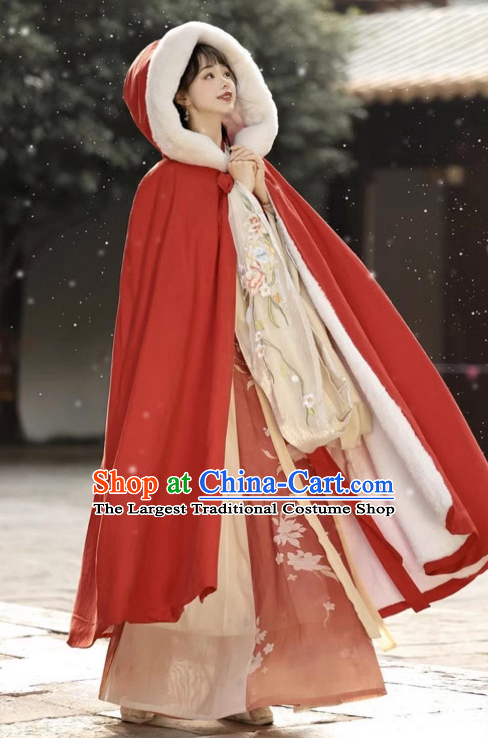 Ancient China Princess Costume Traditional Red Hanfu Cloak Chinese Ming Dynasty Young Lady Cape Clothing