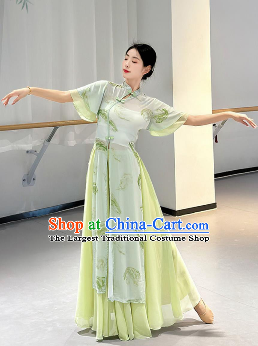 Top Women Group Dance Clothing Stage Performance Light Green Qipao Dress Chinese Classical Dance Costume