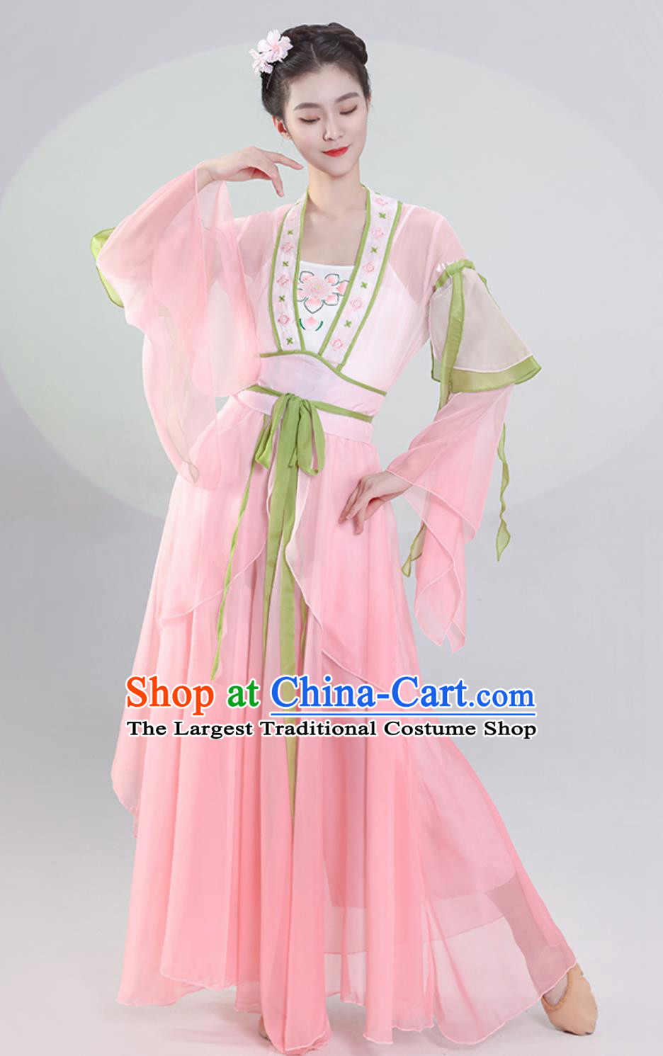 Woman Fan Dance Exercise Clothing Stage Performance Pink Dress Chinese Classical Dance Costume