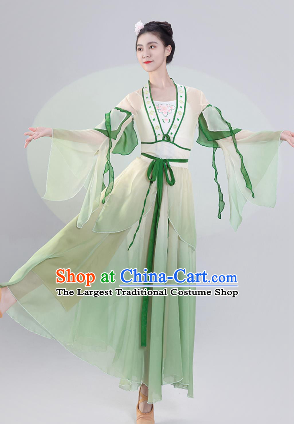 Chinese Classical Dance Costume Woman Fan Dance Exercise Clothing Stage Performance Green Dress