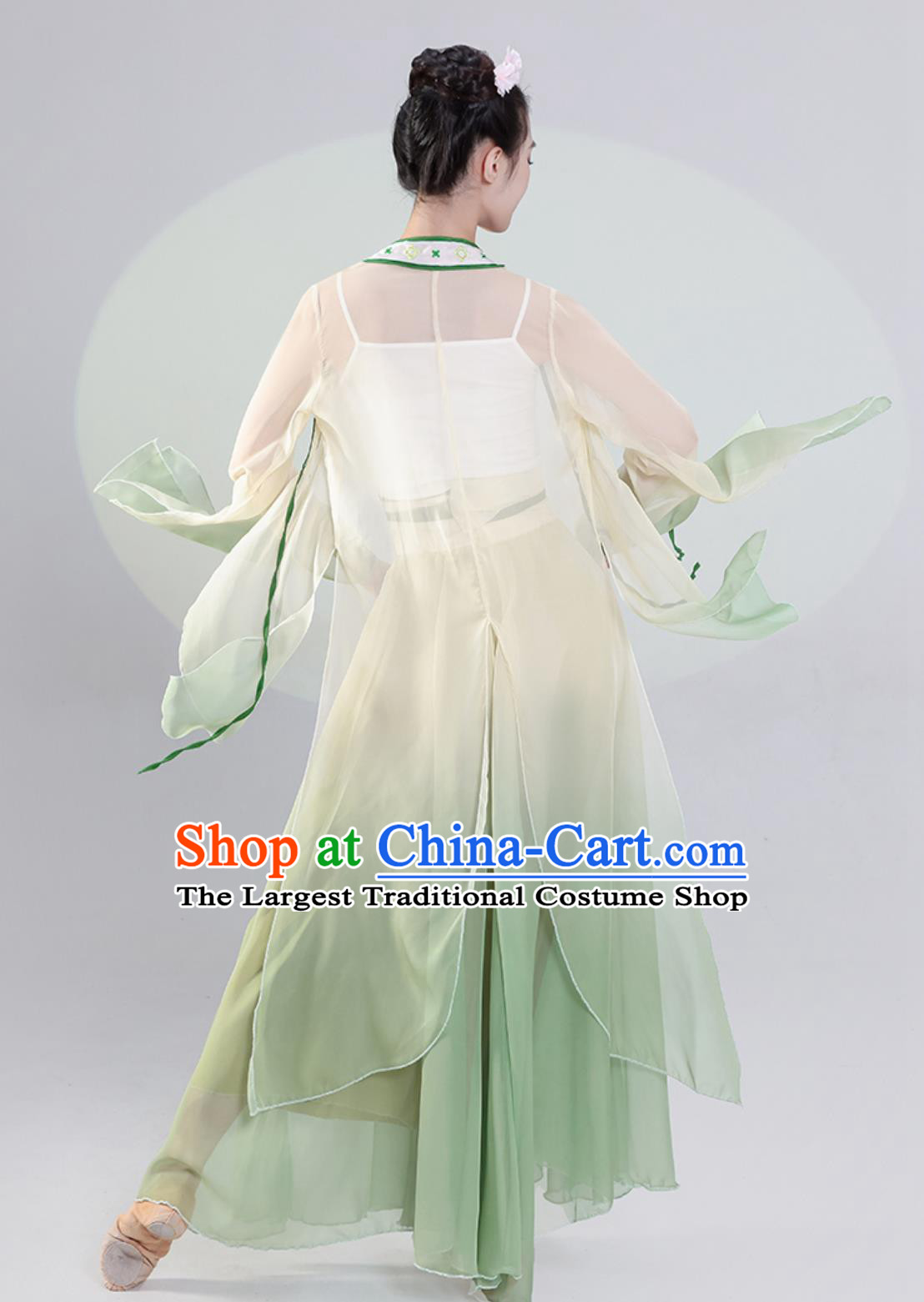 Chinese Classical Dance Costume Woman Fan Dance Exercise Clothing Stage Performance Green Dress