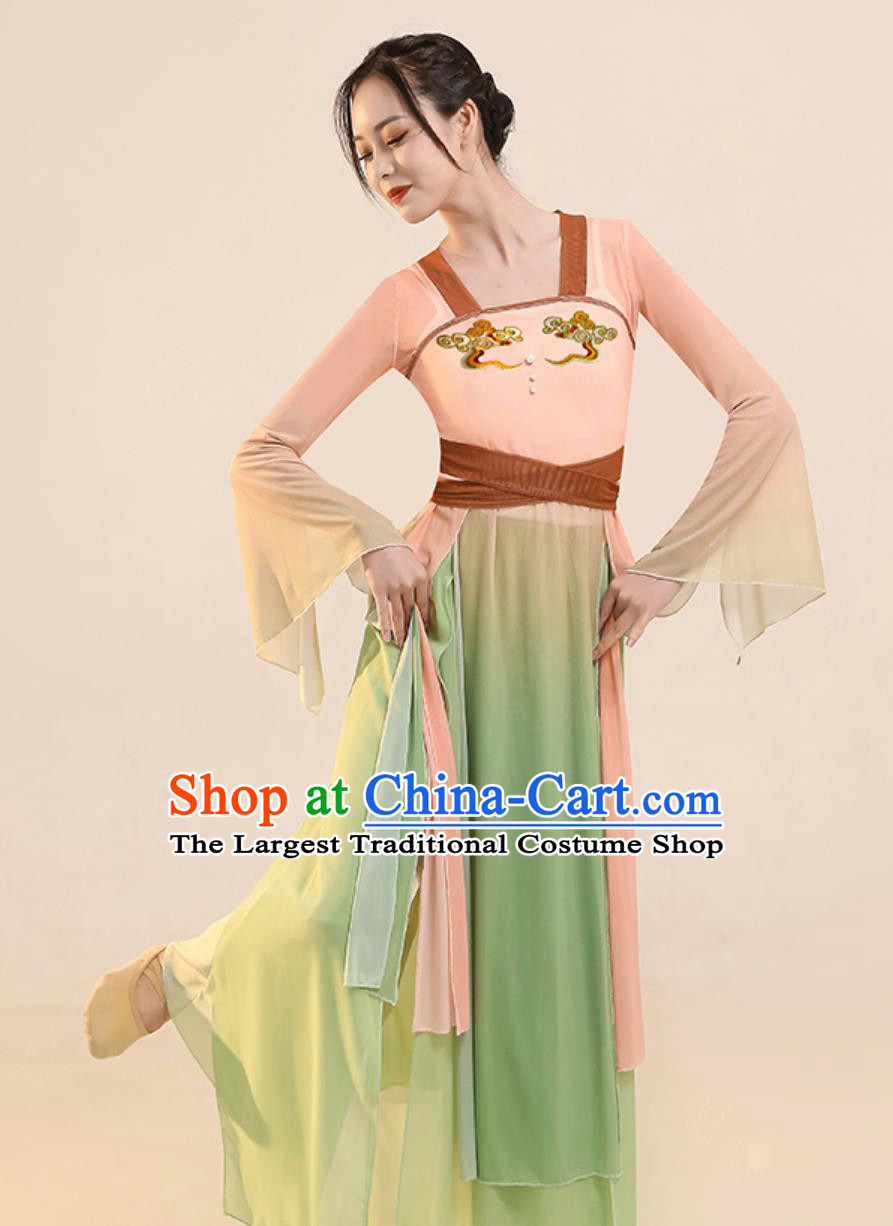 Woman Dance Exercise Clothing Chinese Stage Performance Fan Dance Dress Classical Dance Costume