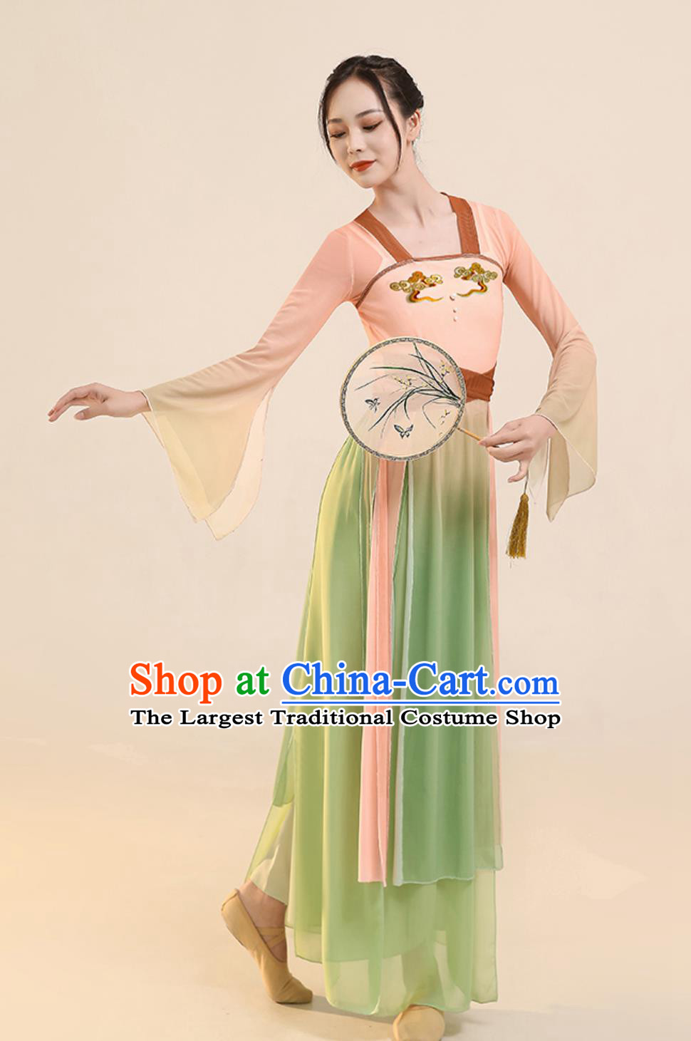 Woman Dance Exercise Clothing Chinese Stage Performance Fan Dance Dress Classical Dance Costume