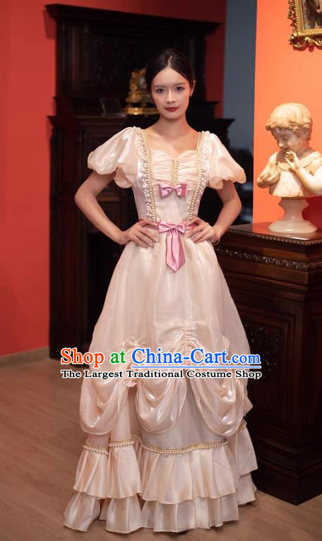 European Style Court Dress Medieval Classical Costume Imperial Vintage Clothing Champagne Tea Break Dress