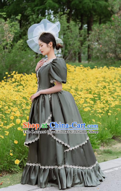 European Style Court Dress European Medieval Retro Aristocratic Costume Classical Atrovirens Dress Drama Clothing