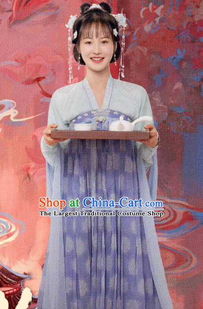 Chinese TV Series Royal Rumours Servant Girl Blue Dress Ancient Tang Dynasty Palace Lady Costumes