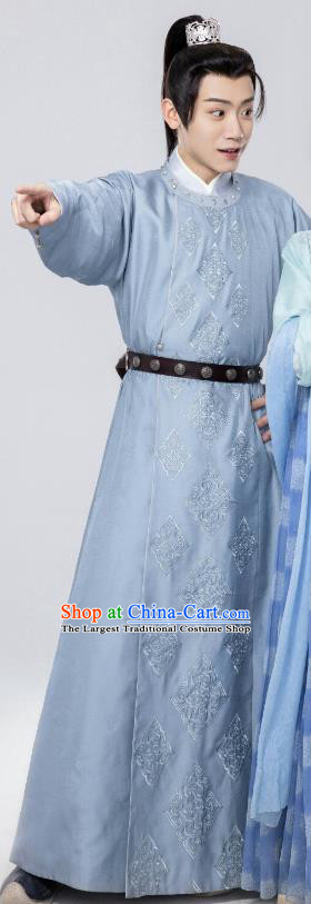 Chinese Ancient Tang Dynasty Young Childe Costumes TV Series Royal Rumours Swordsman Blue Robe
