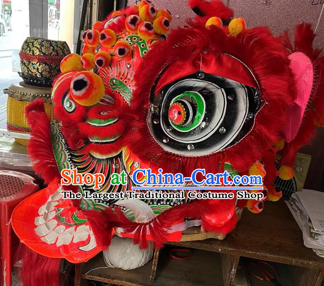 Handmade Red Fur Lion Chinese Celebration Dancing Lion Super Fut San Lion Costumes Complete Set