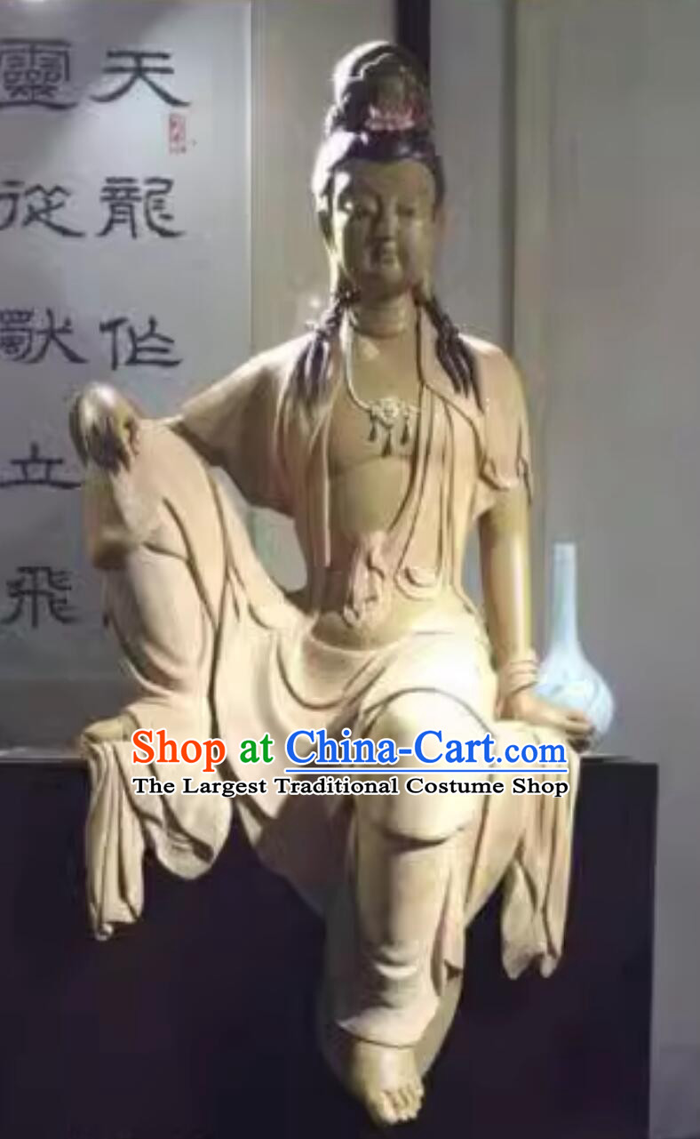 Chinese Guan Yin Statue Handmade Shiwan Ceramic Sculpture Bodhisattva Figurine