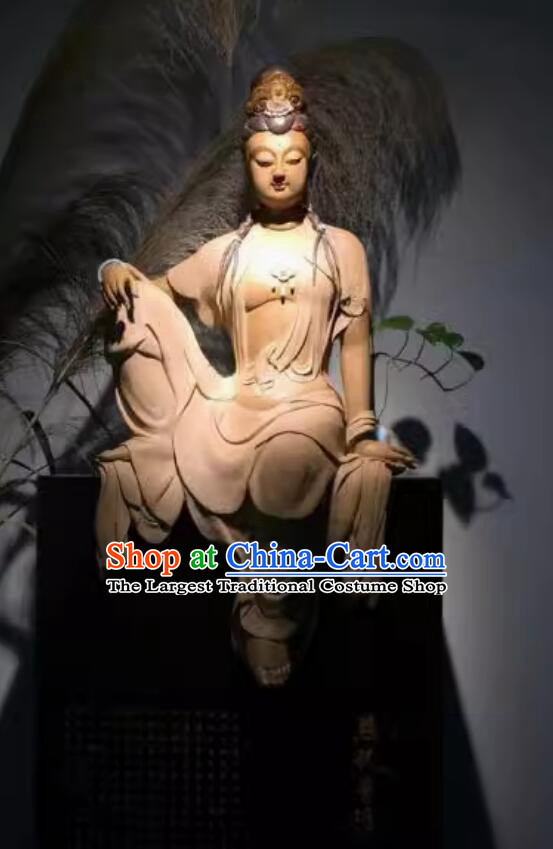 Chinese Guan Yin Statue Handmade Shiwan Ceramic Sculpture Bodhisattva Figurine