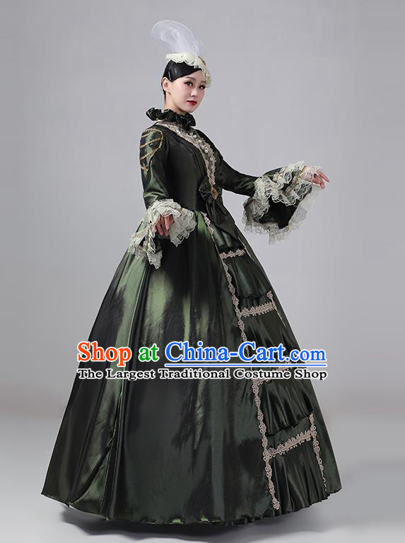 Blackish Green Drama Costume European Court Dress French Medieval Aristocratic Long Dress Retro Princess Garment Stage Walk Show Clothing