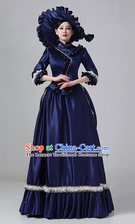Navy Blue European Court Apparel  Medieval Retro Dress Victorian Evening Princess Costume
