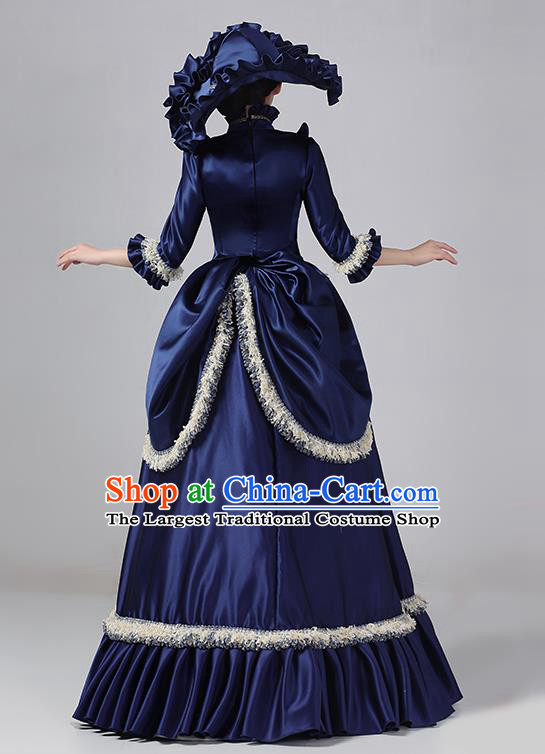 Navy Blue European Court Apparel  Medieval Retro Dress Victorian Evening Princess Costume