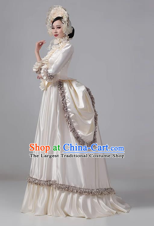 Champagne Colored European Court Dress British Medieval Basque Long Dress Princess Costume Stage Show Drama Clothing