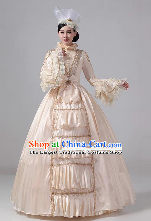 Champagne European Court Costume British Medieval Aristocratic Long Dress Retro Princess Dress Stage Show Drama Clothing