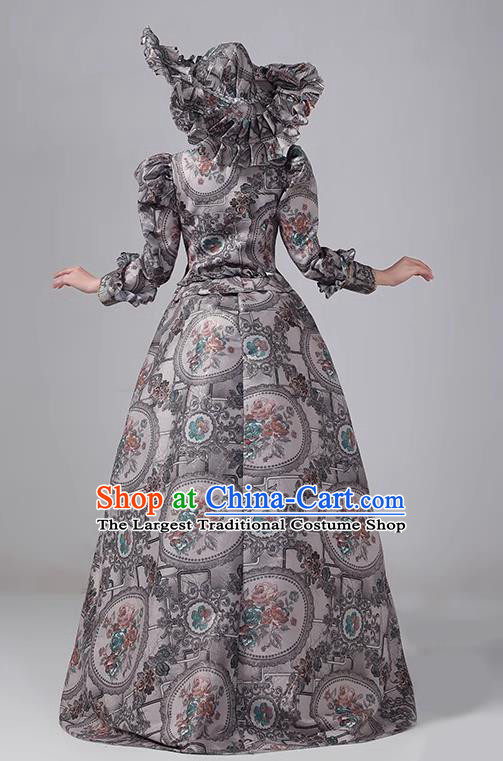 Grey European Court Dress British Medieval Retro Costume Stage Dress Princess Dress