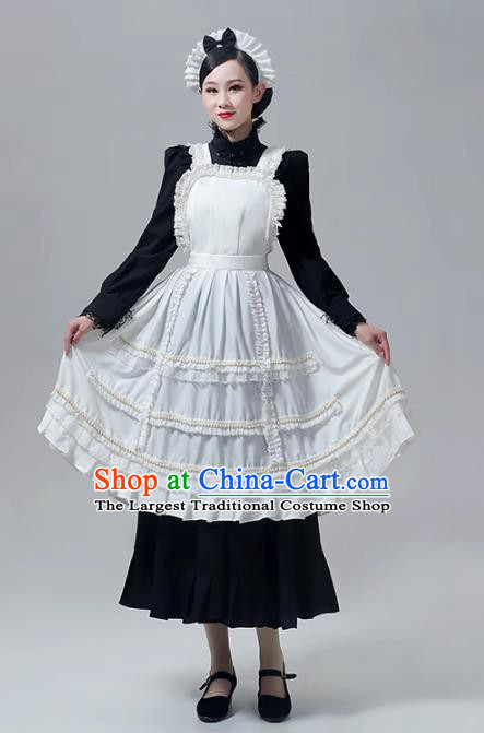 European Style Medieval Retro English Maid Costume Stage Play Drama Black And White Long Skirt