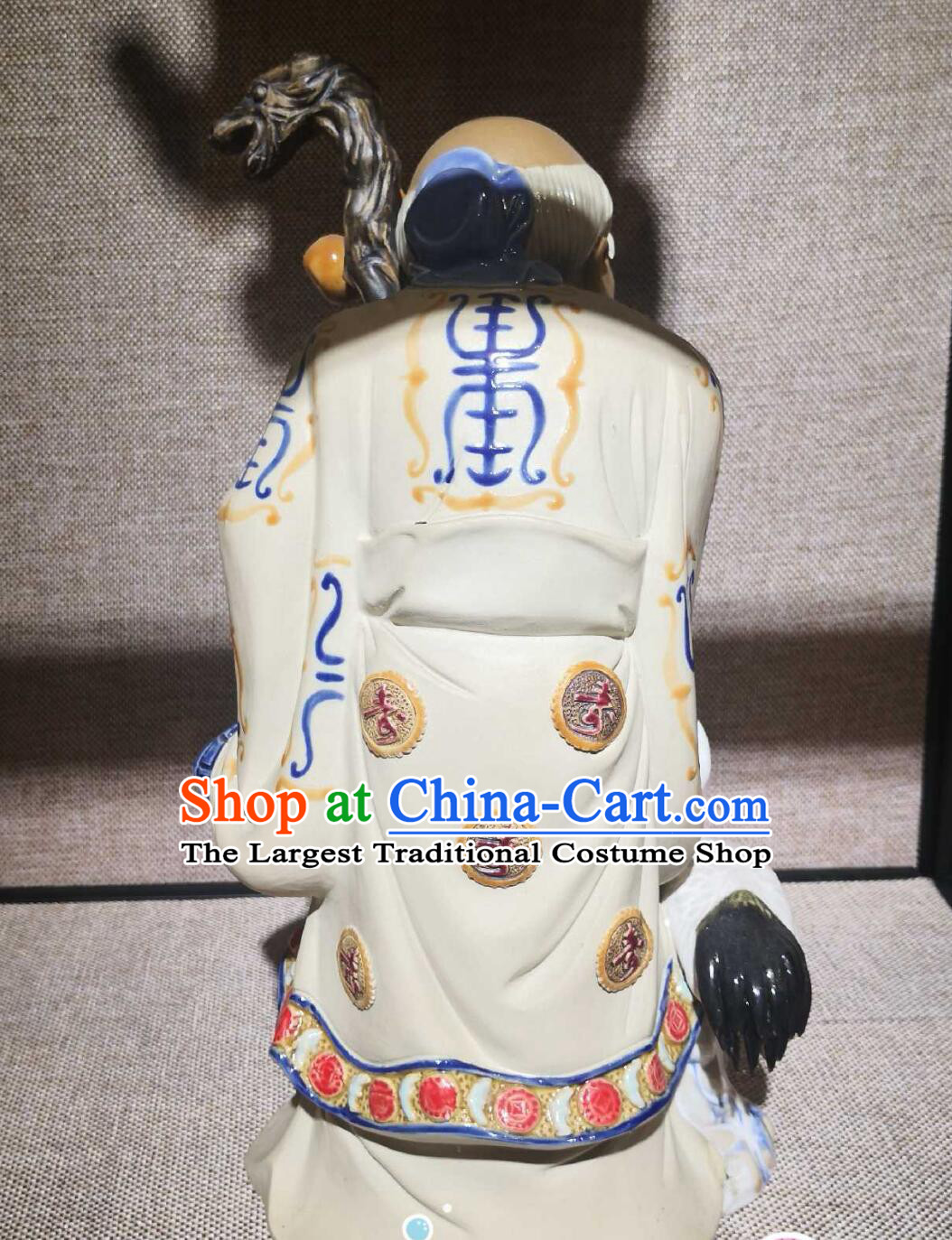 Chinese God of Longevity Figurine Shiwan Ceramic Statue Traditional Handmade Sculpture