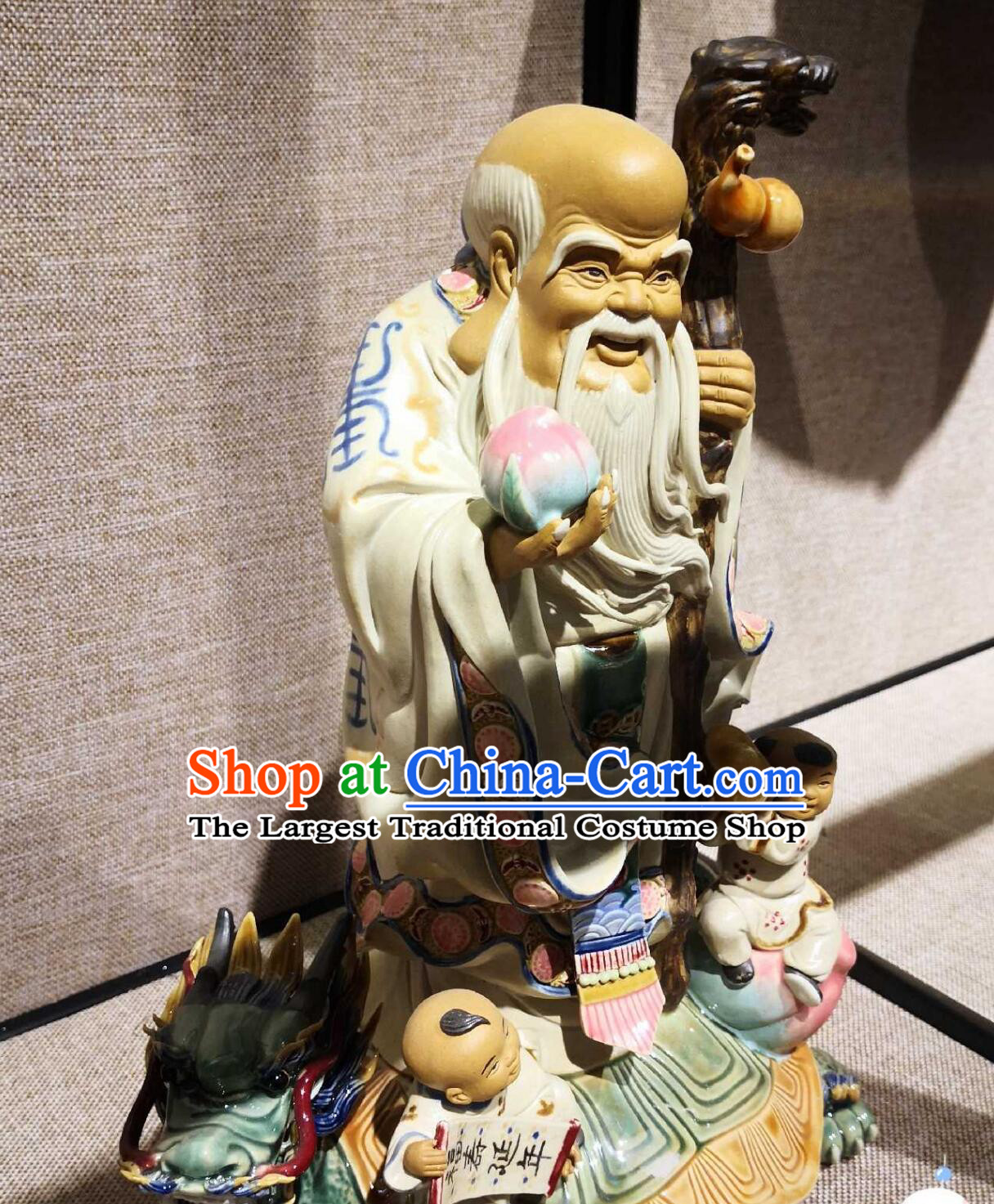 Traditional Shiwan Ceramic Statue Handmade Porcelain Sculpture Chinese God of Longevity Figurine