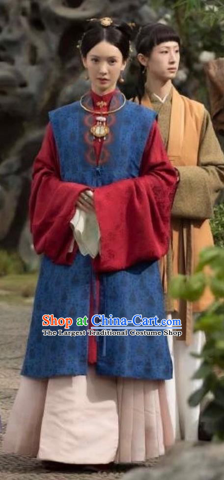 Ancient Chinese Ming Dynasty Royal Woman Clothing Traditional Hanfu TV Series Song of Youth Noble Mistress Xu Feng Qiao Costumes Set