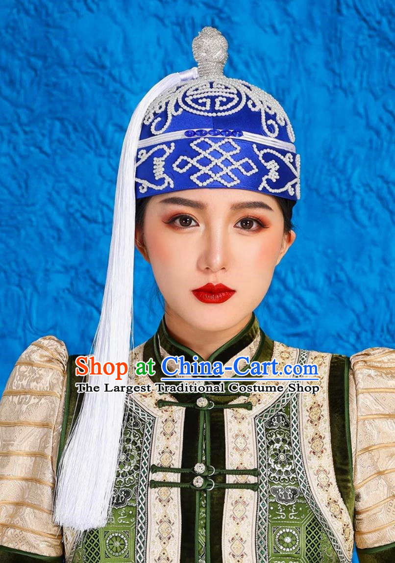Tassel Landlord Hat Melon Shell Hat Blue Hat With Mongolian Ethnic Characteristics