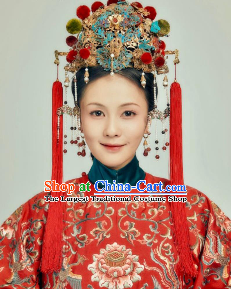 TV Series Song of Youth Lin Shao Chun Wedding Costumes Ancient Ming Dynasty Noble Woman Red Garments Costumes Complete Set