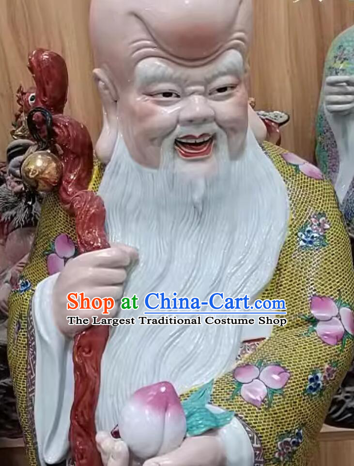 Traditional God of Longevity Figurine Chinese Jingdezhen Ceramic Statue Handmade Porcelain Craft