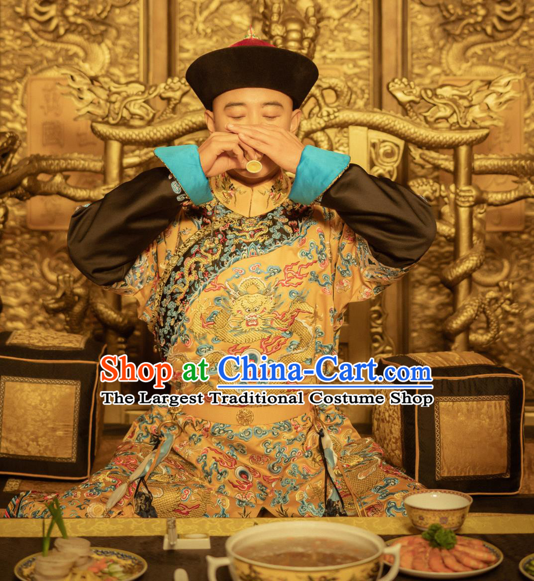 Historical Drama The Long River Emperor Kang Xi Garment Costumes China Ancient Qing Dynasty King Embroidered Imperial Robe