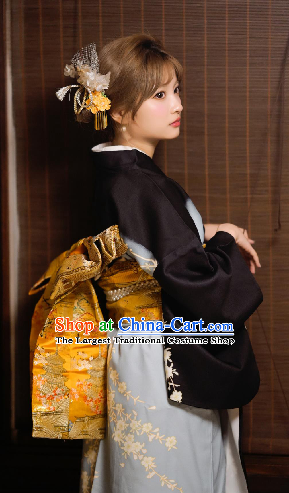 Japanese Kimono Women Formal Attire Traditional Japanese Printed Cherry Blossoms Bathrobe