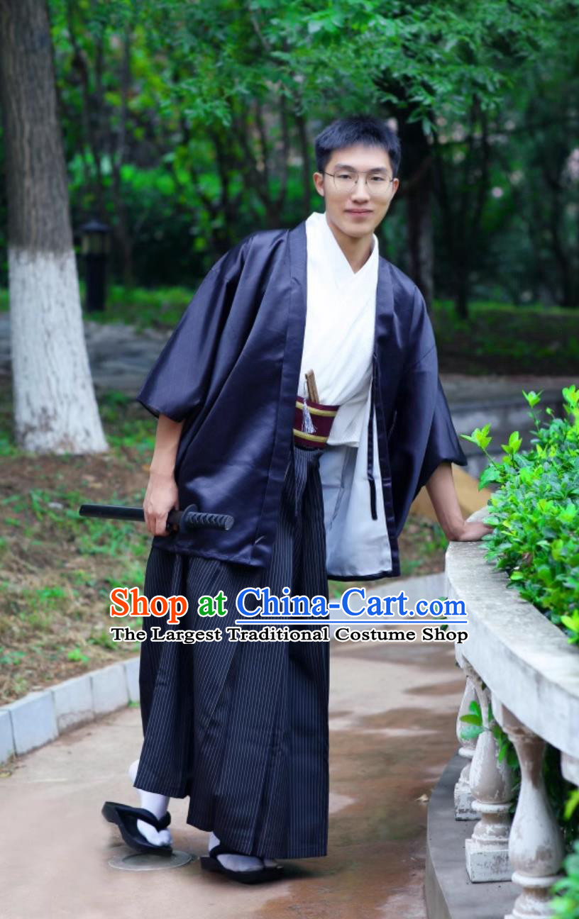 Japanese Kimono Men Formal Suit Kimono Bathrobe Traditional Hakama Set