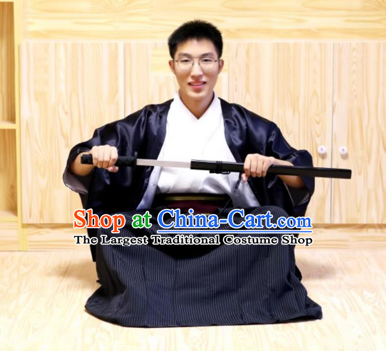 Japanese Kimono Men Formal Suit Kimono Bathrobe Traditional Hakama Set