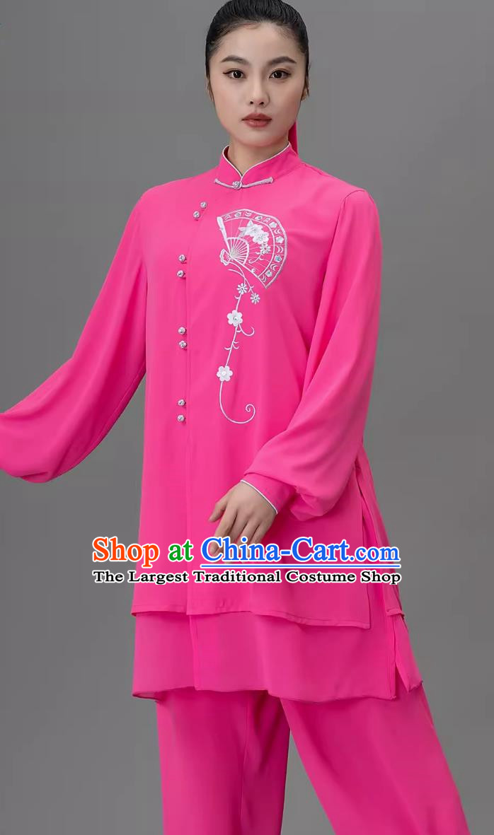 Embroidered Tai Chi Suit Rose Pink Elegant Yarn Tai Chi Martial Arts Performance Suit Chinese Style Kung Fu Suit